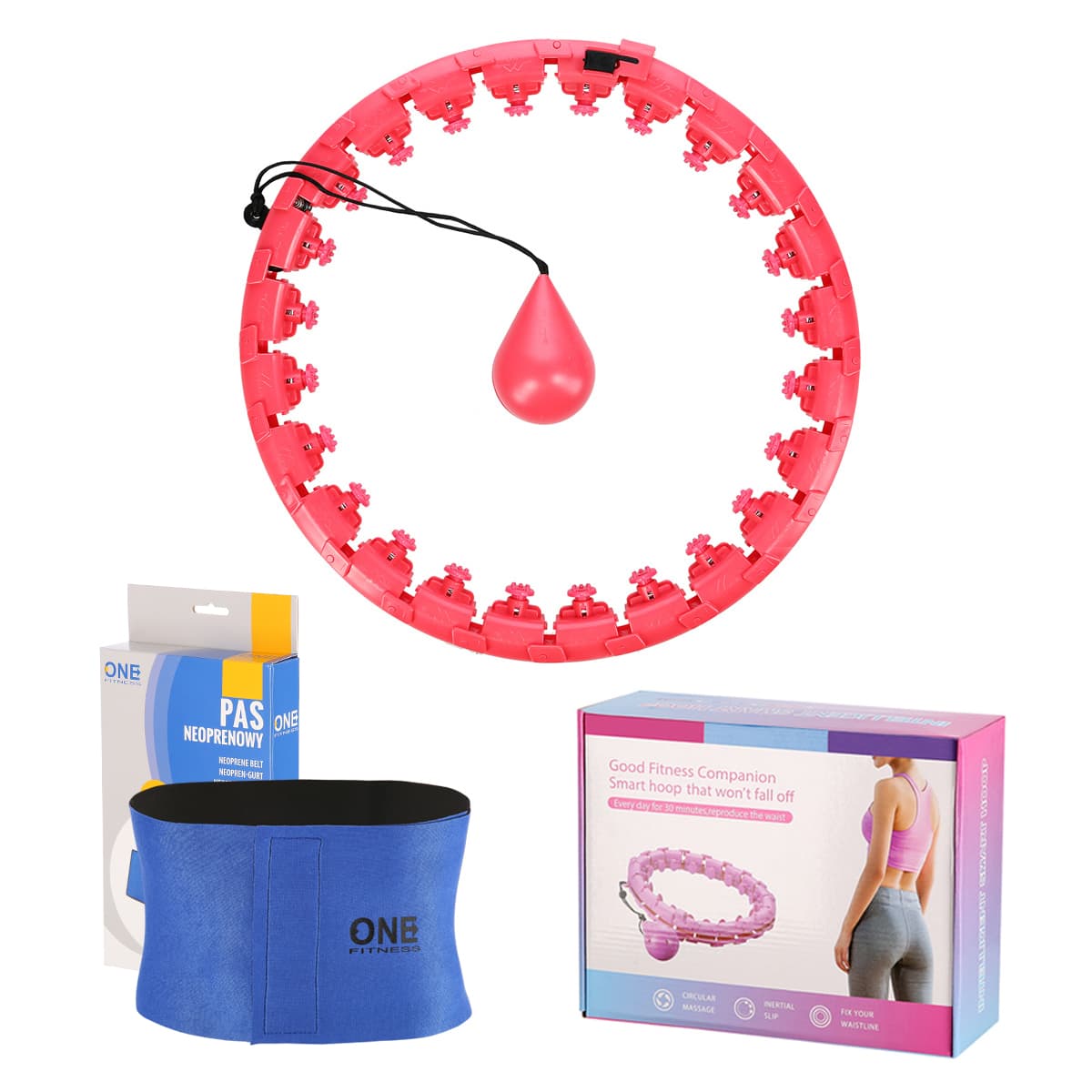 Czerwone hula hop z obciążnikiem do fitnessu i masażu talii 4