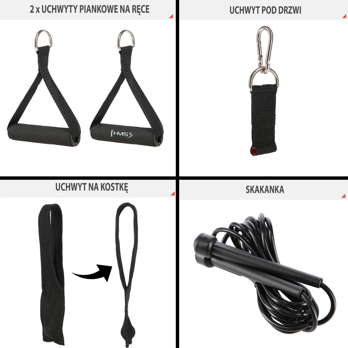 Zestaw do ćwiczeń siłowych HMS TX02 z gumami oporowymi i skakanką 6