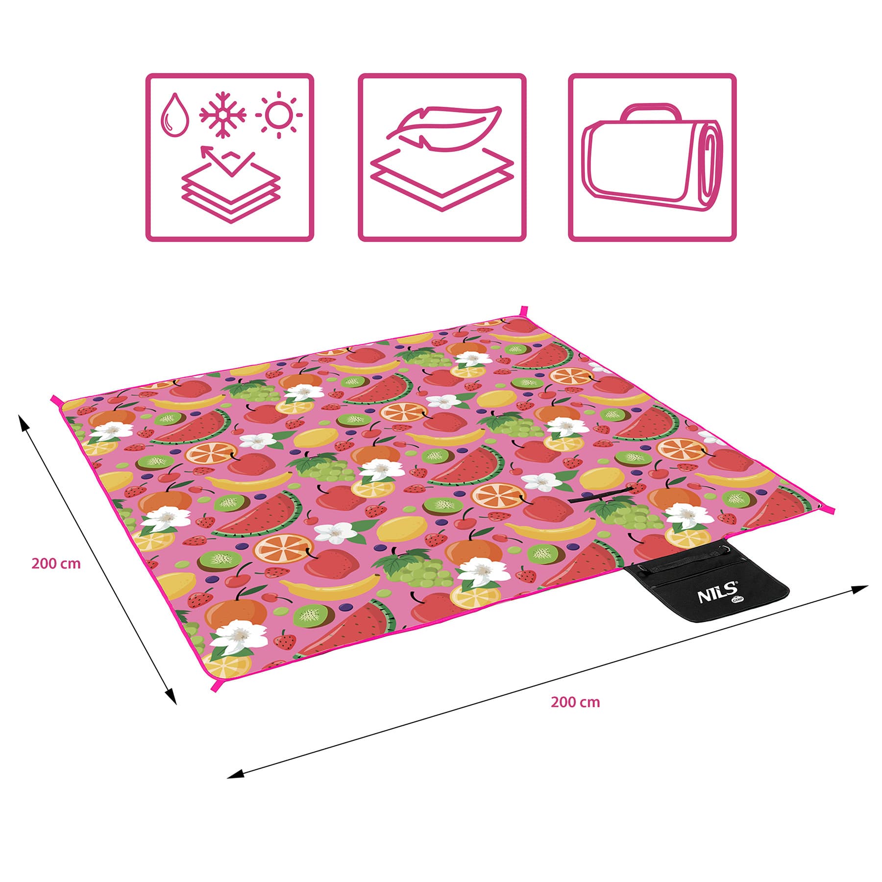 Koc piknikowy o wymiarach 200x200 cm z warstwą termoizolacyjną NILS CAMP 2