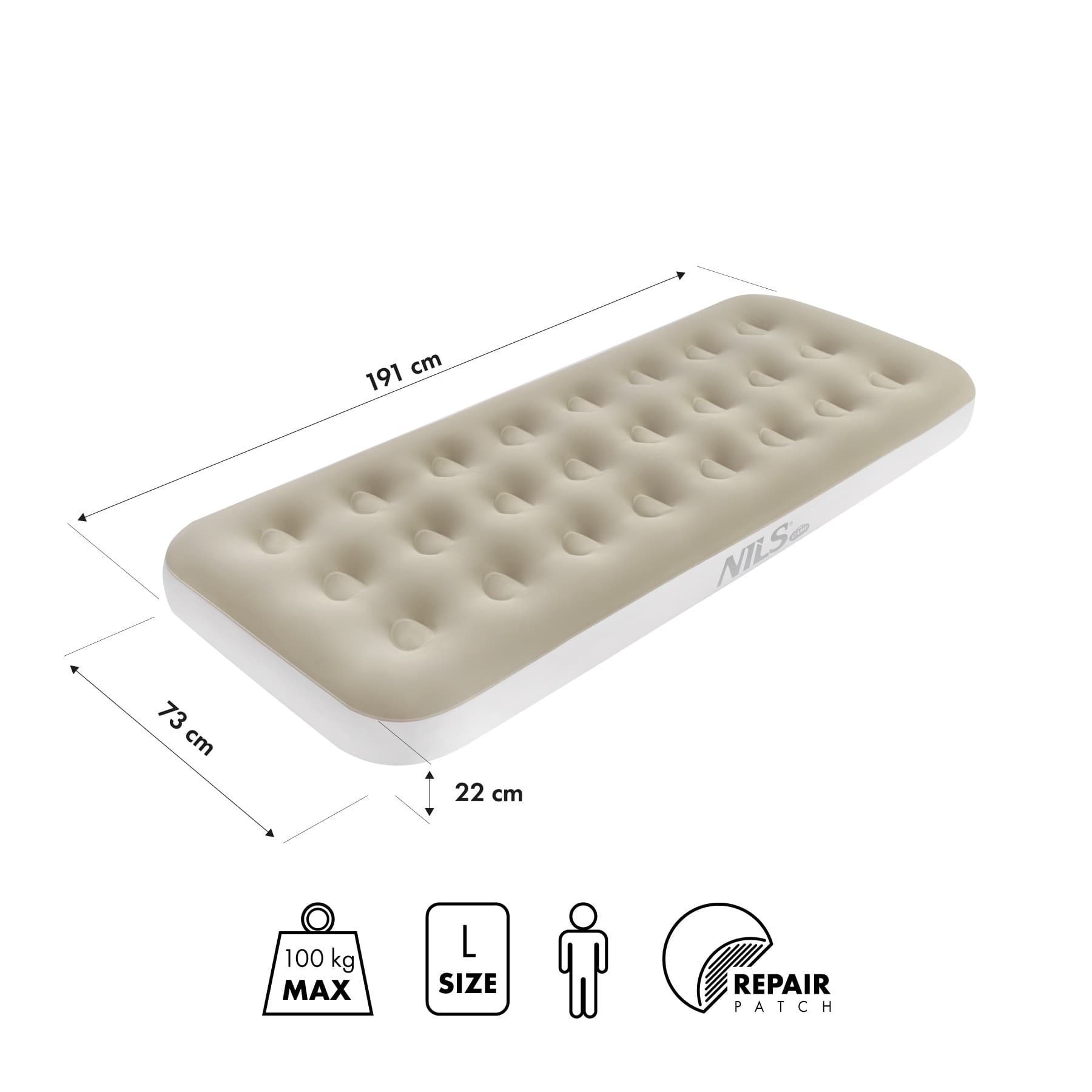 Materac turystyczny dmuchany Nils Camp 191 x 73 x 22 cm beżowy 3
