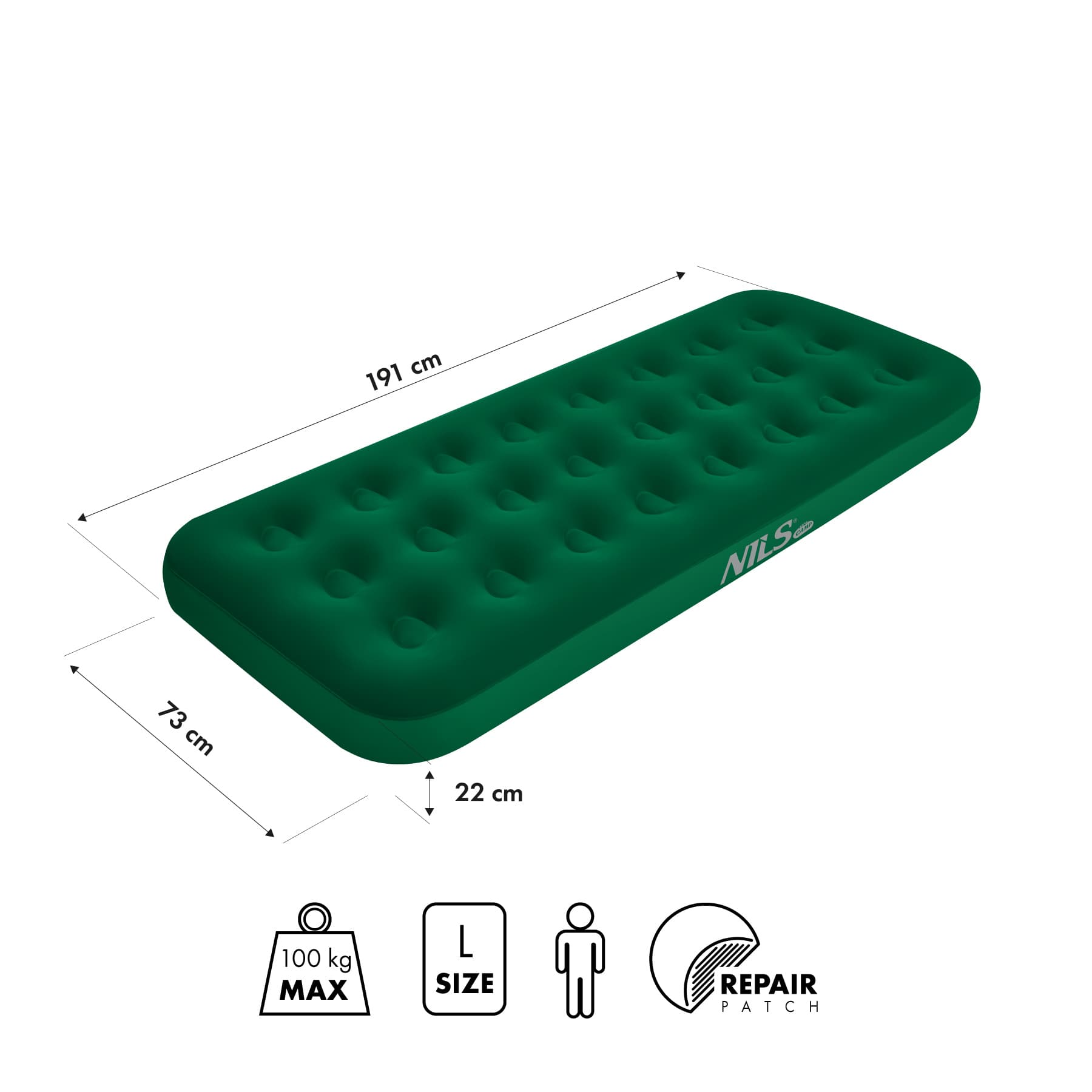 Materac turystyczny dmuchany Nils Camp 191 x 73 x 22 cm zielony 3