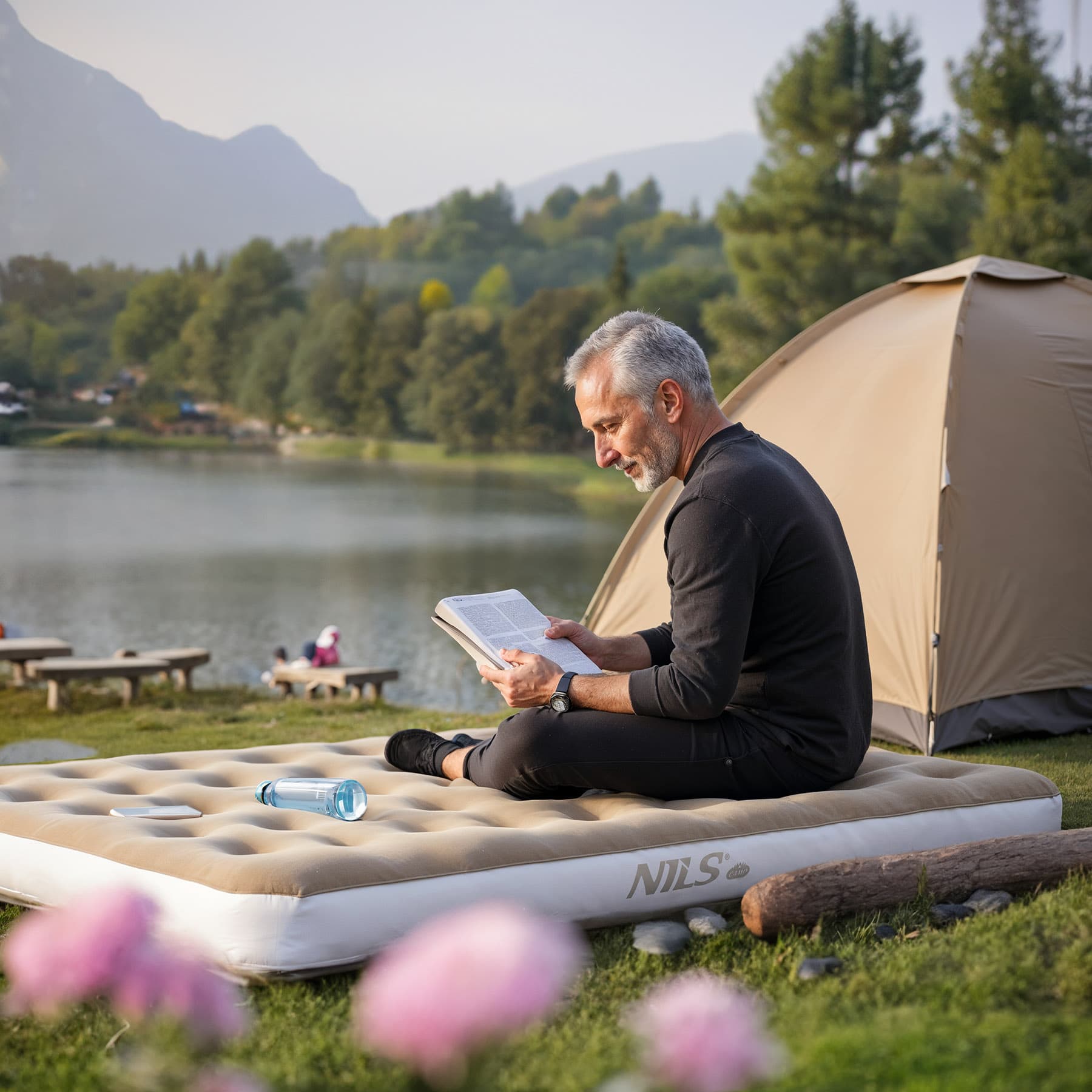 Materac turystyczny dmuchany beżowy 191 x 137 x 22 cm Nils Camp 2