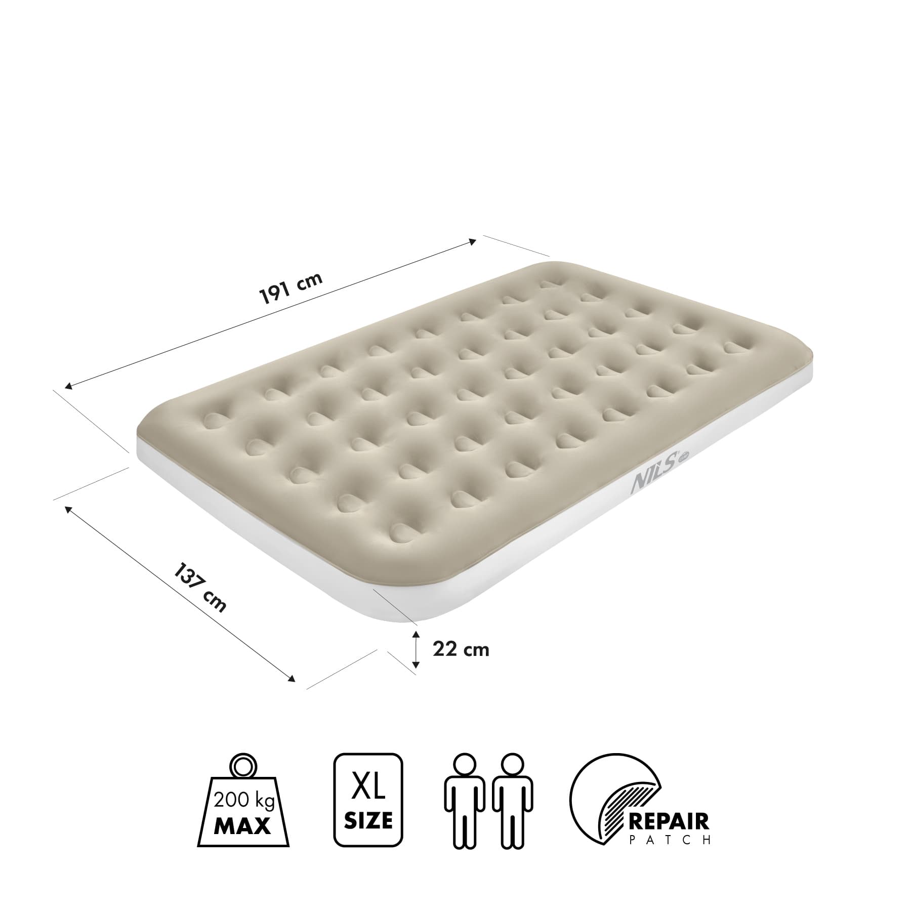 Materac turystyczny dmuchany beżowy 191 x 137 x 22 cm Nils Camp 3