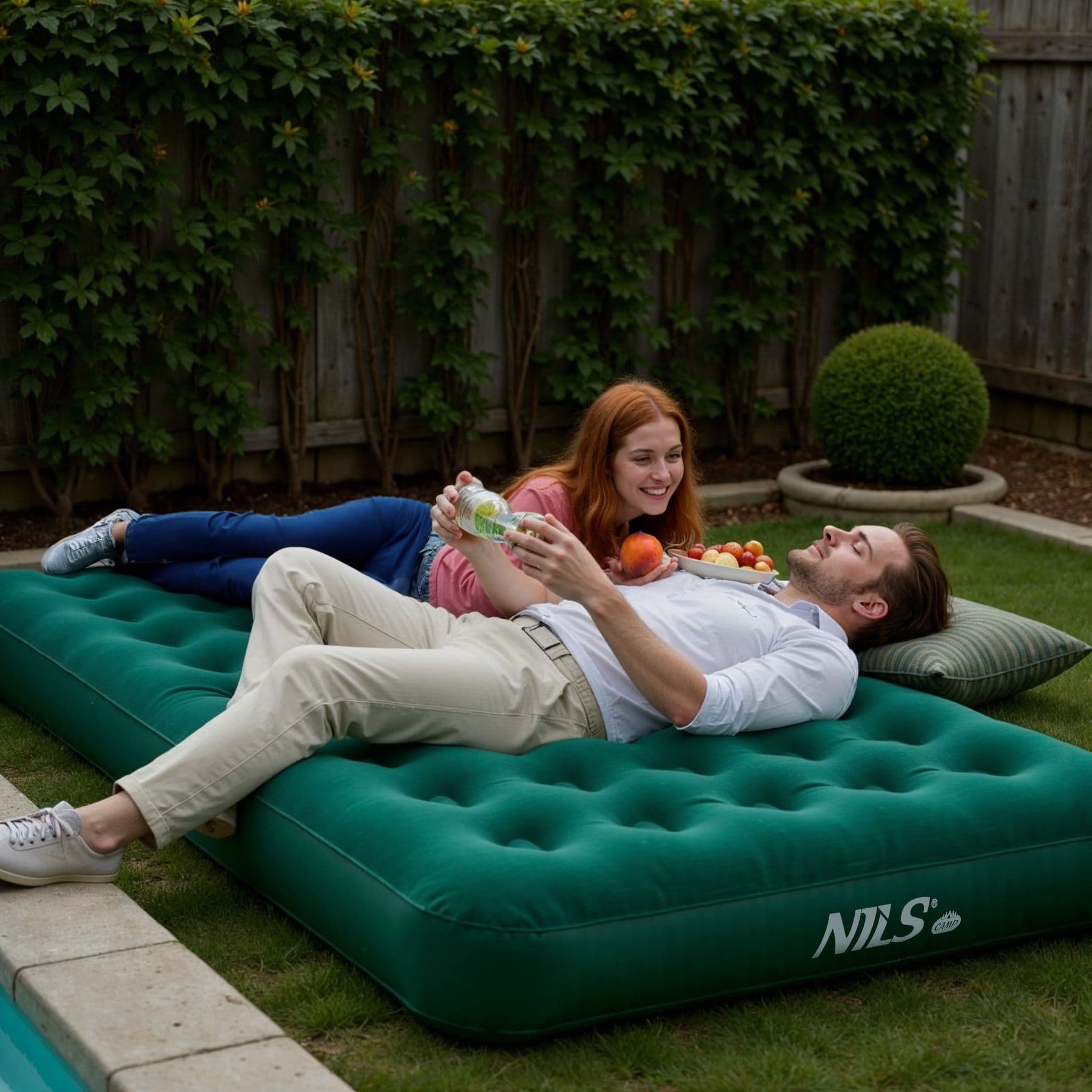 Materac turystyczny dmuchany zielony 191 x 137 x 22 cm Nils Camp 2