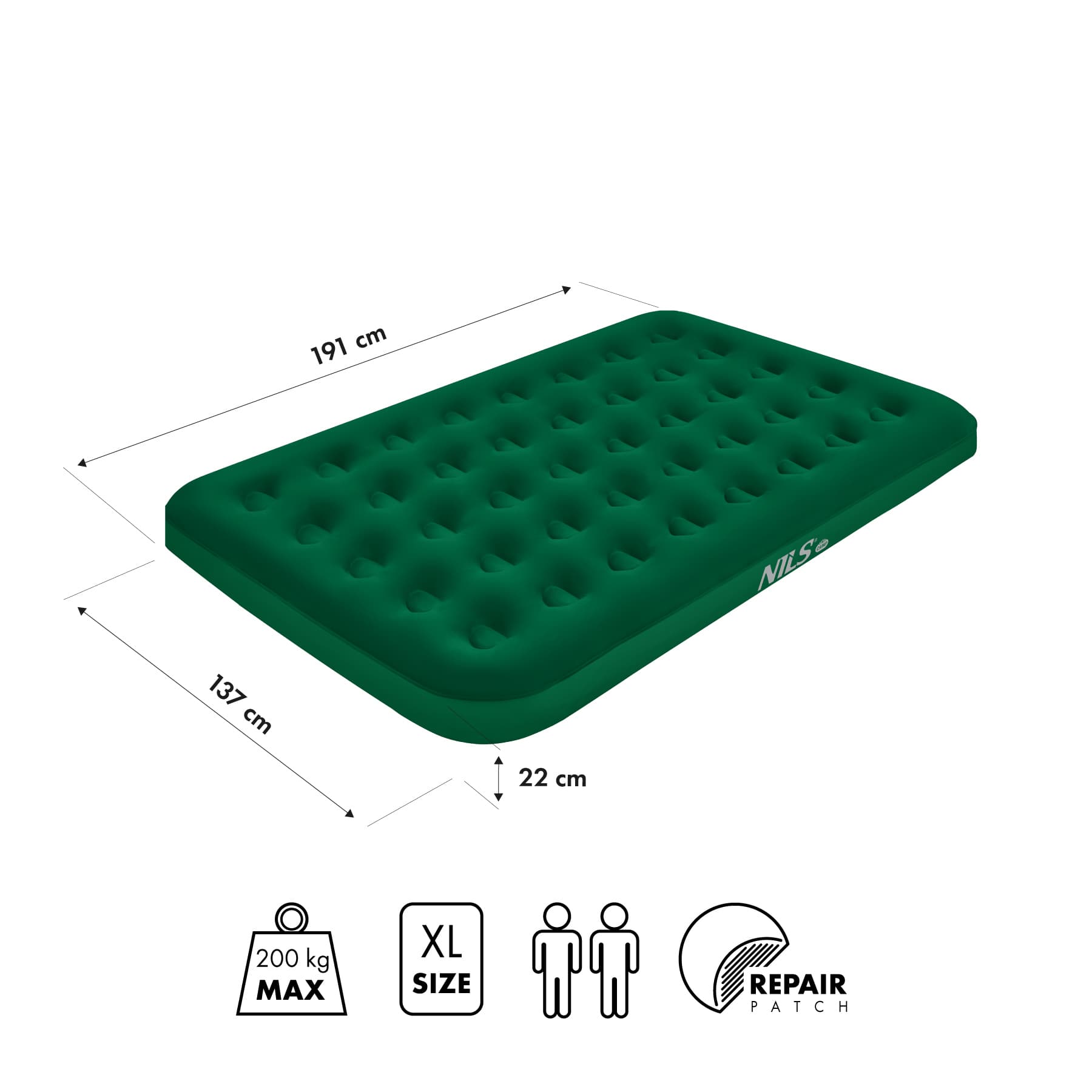Materac turystyczny dmuchany zielony 191 x 137 x 22 cm Nils Camp 3