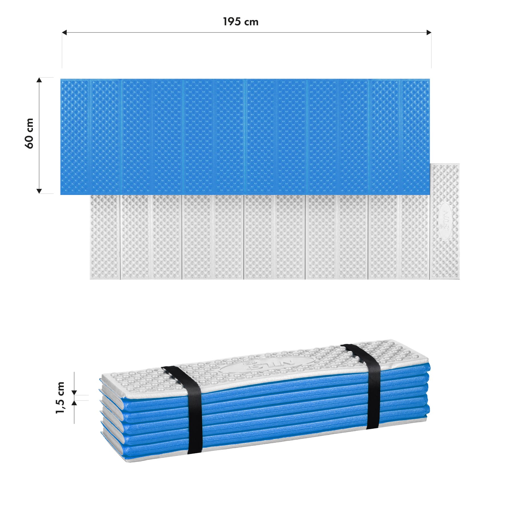 Niebieska składana karimata turystyczna z podbiciem aluminiowym i pianką XPE 195 cm Nils Camp 4