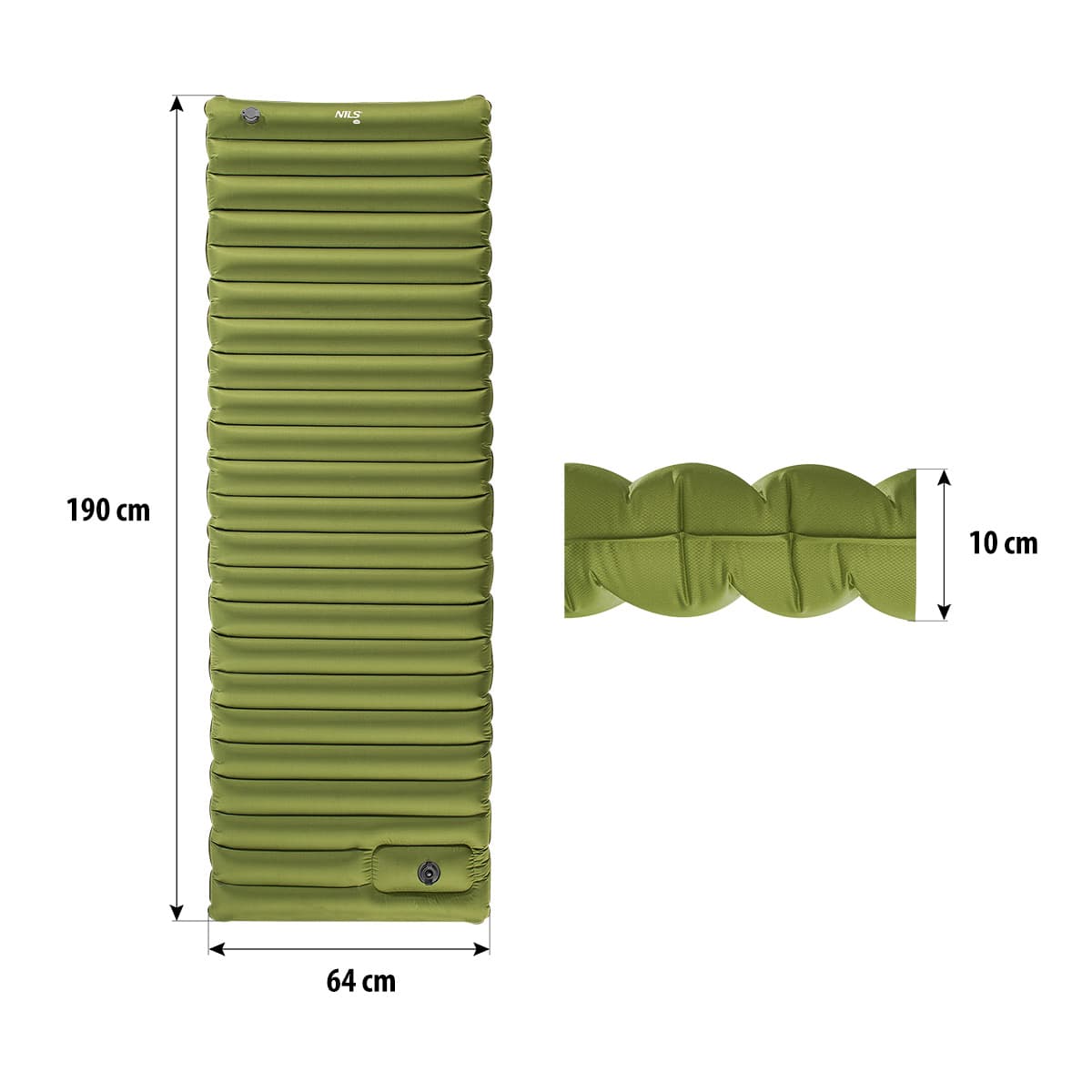 Mata turystyczna samopompująca zielona 190 x 64 x 10 cm 6