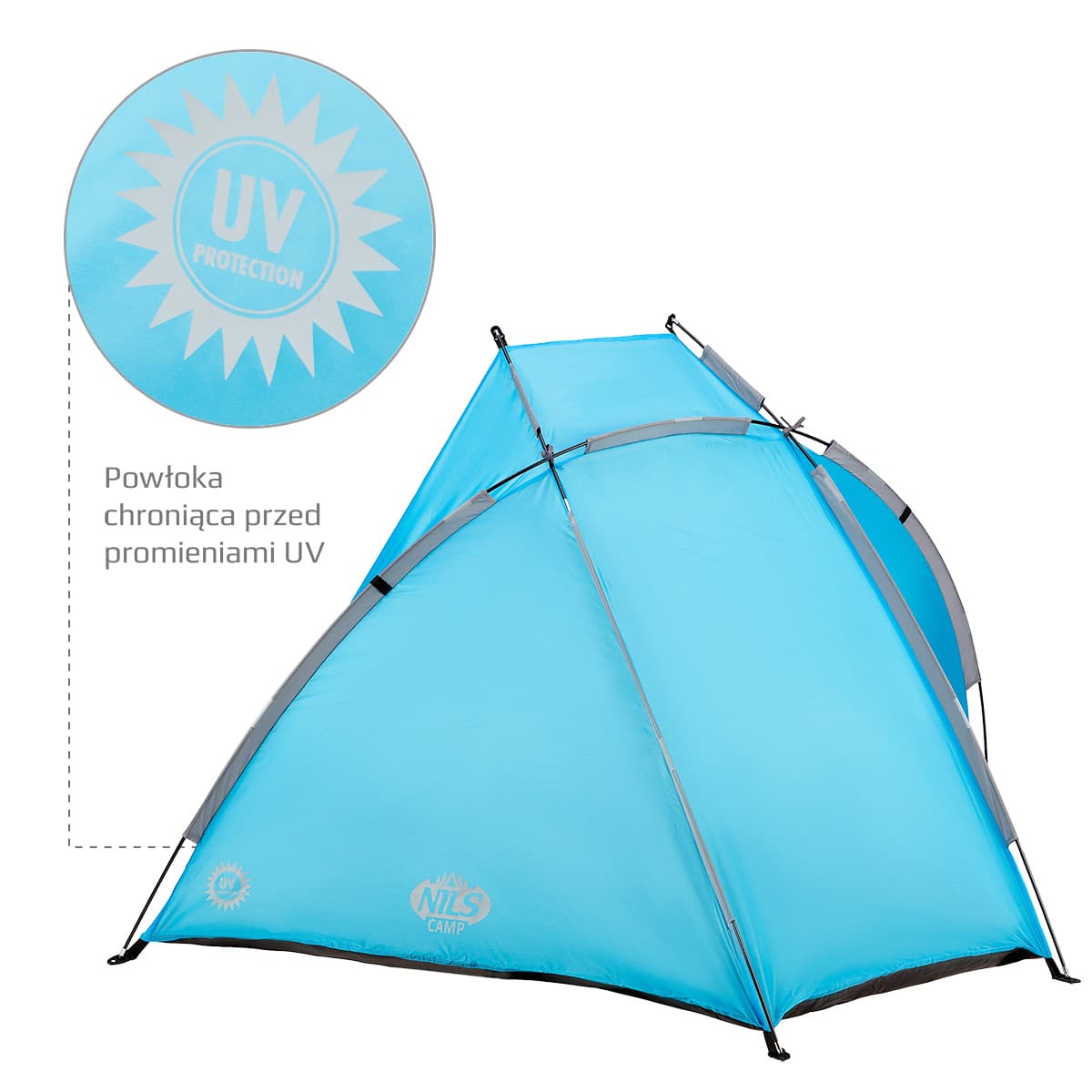 Niebieski namiot plażowy z podłogą Nils 2