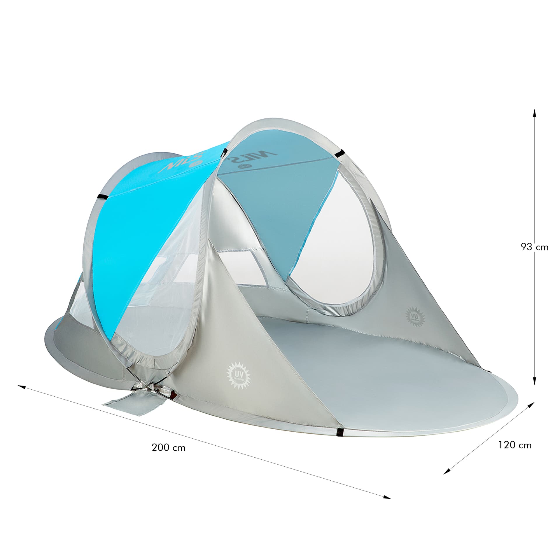 Niebieski namiot plażowy samorozkładający z podłogą Nils 3