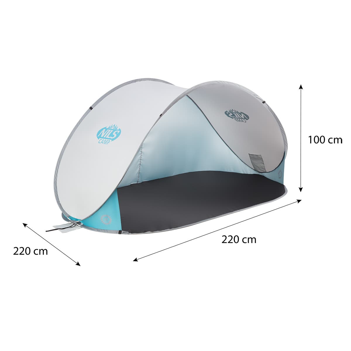 Jasnoszary namiot plażowy samorozkładający z podłogą Nils 5