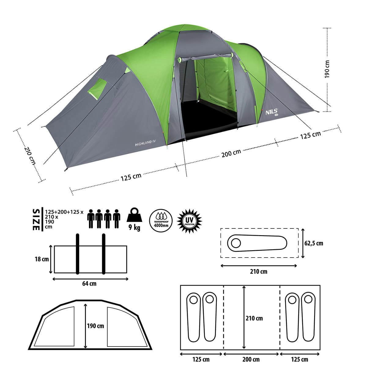 Namiot kempingowy 4-osobowy zielono-szary Nils Camp Highland IV 6