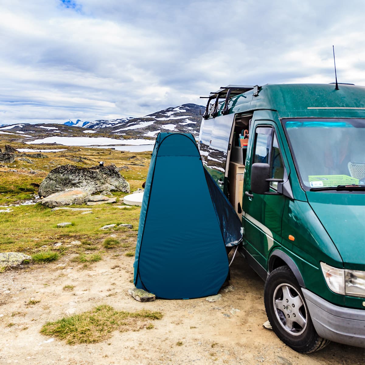 Turkusowa przebieralnia turystyczna Nils Camp 6