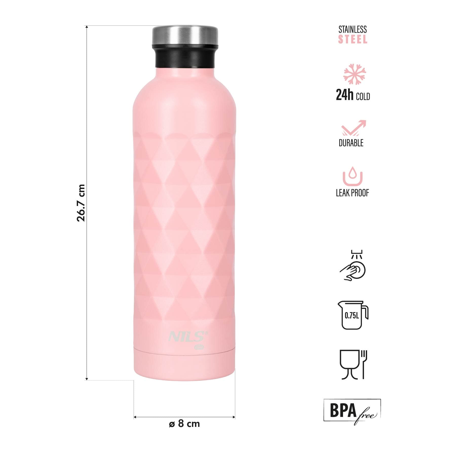 Butelka turystyczna ze stali nierdzewnej Nils Camp 750 ml różowa 2