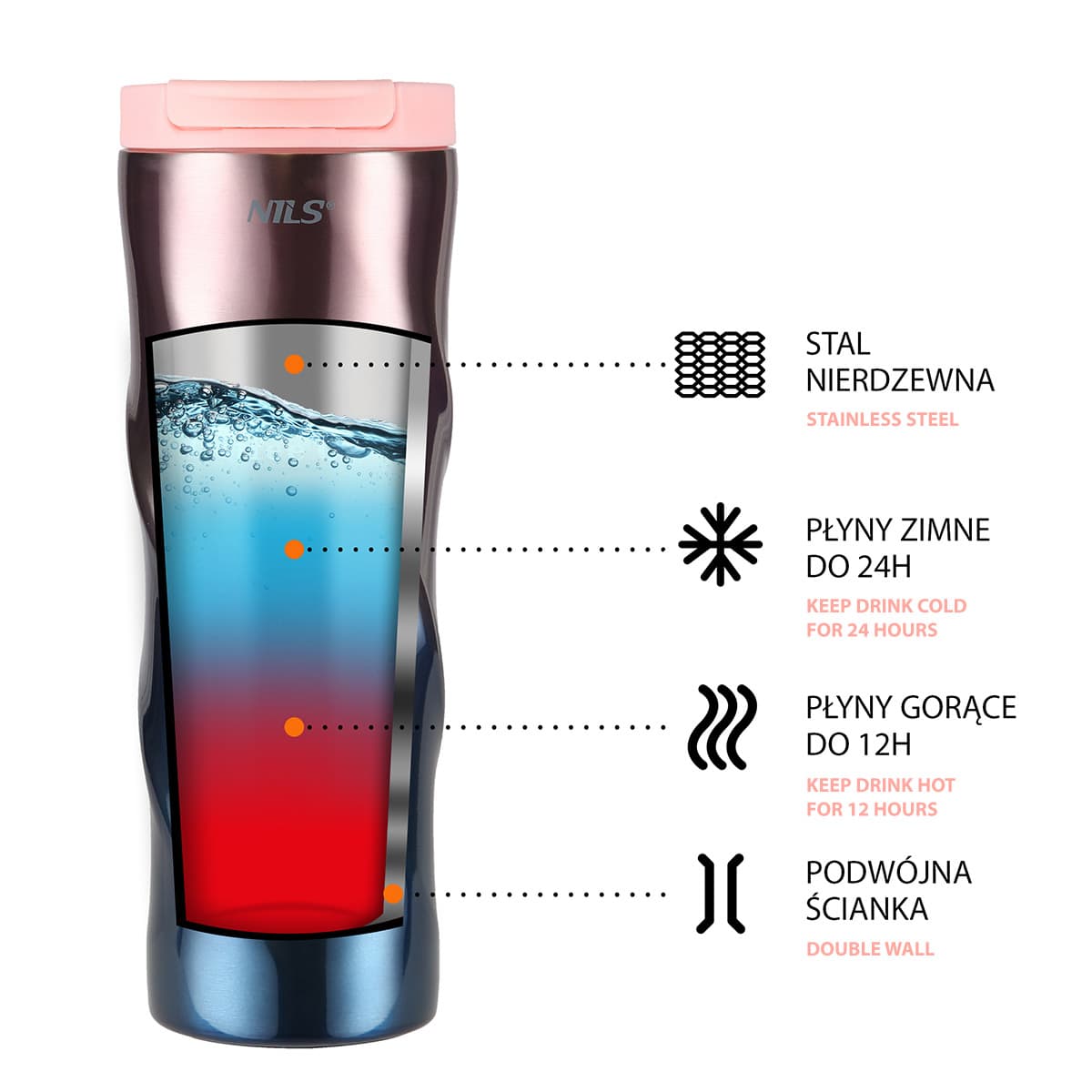 Różowy kubek termiczny Nils NCB22 o pojemności 500 ml 6