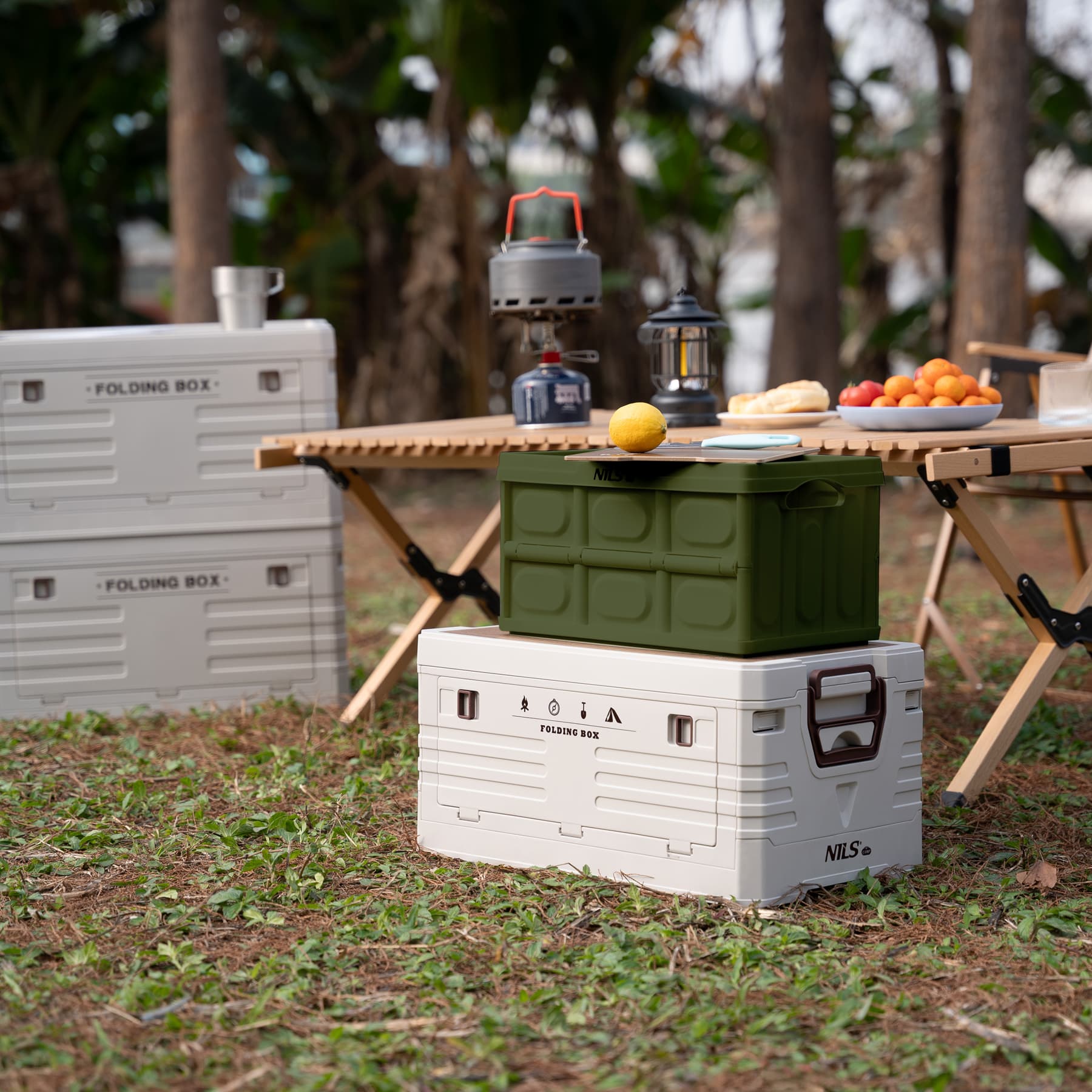 Składana skrzynia turystyczna zielona z funkcją stołu 2w1 Nils Camp 9