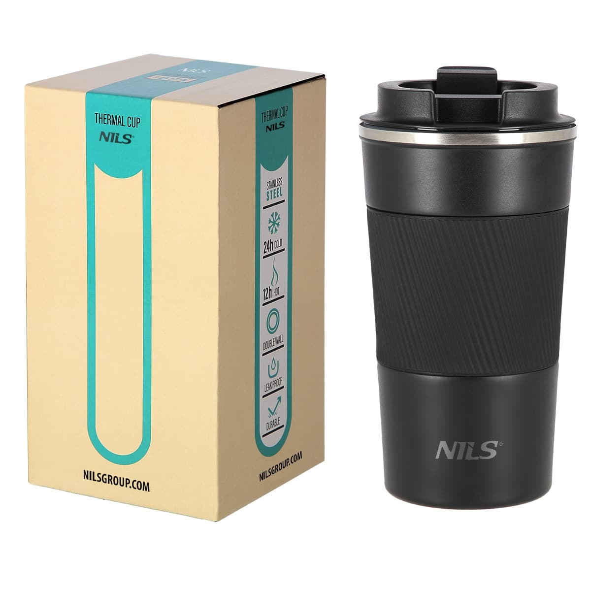 Czarny kubek termiczny Nils 510 ml ze stali nierdzewnej 2