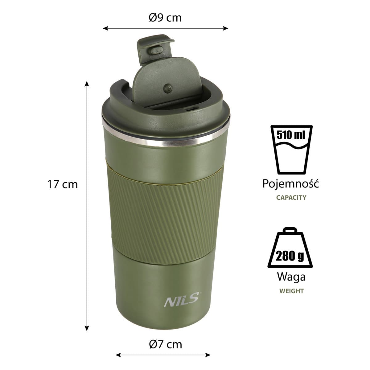 Zielony kubek termiczny Nils o pojemności 510 ml 6