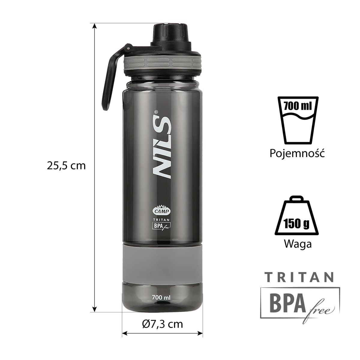 Butelka tritanowa szara Nils Camp o pojemności 700 ml 5