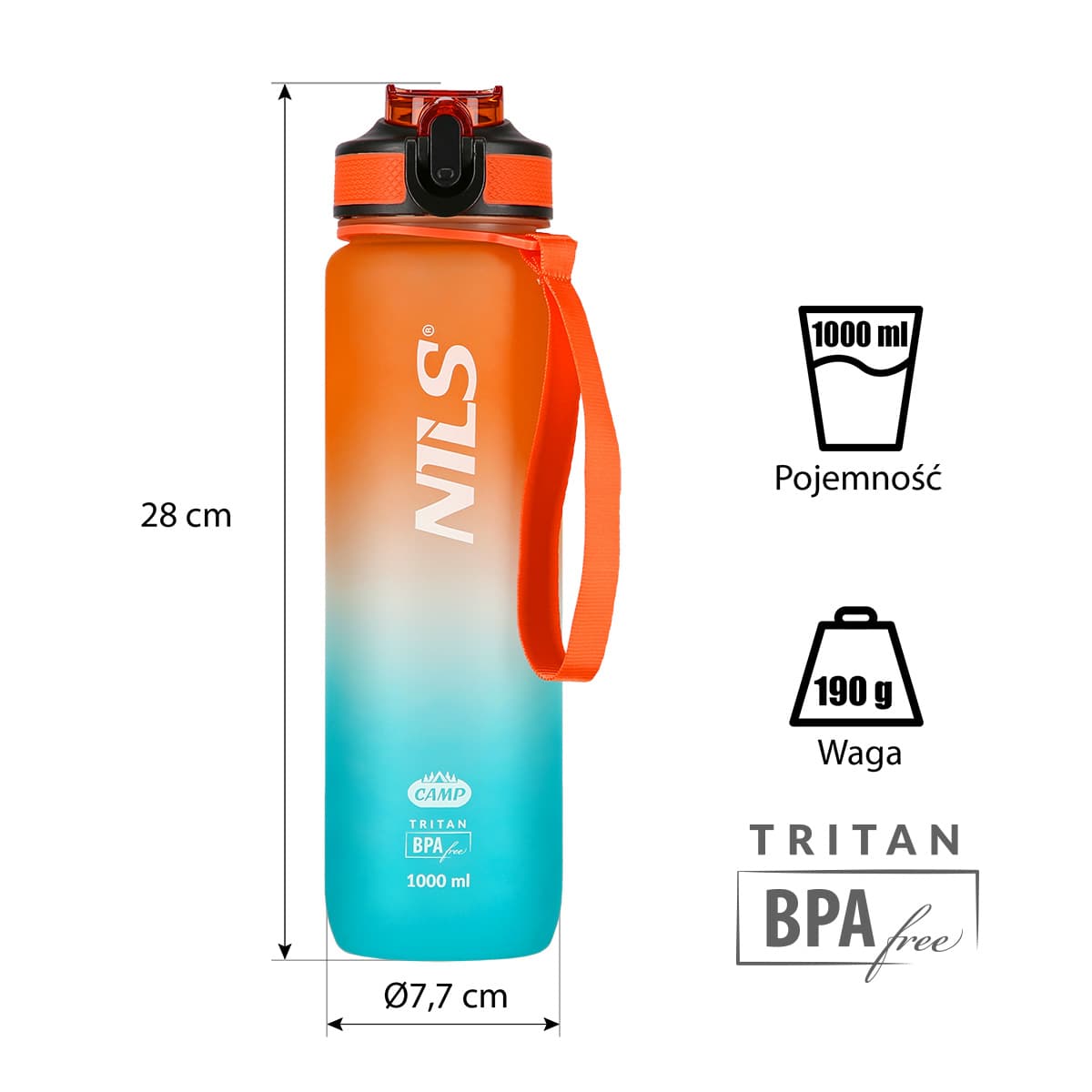 Butelka tritanowa Nils Camp 1000 ml pomarańczowo-niebieska 6