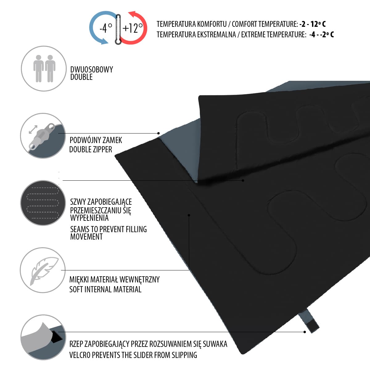 Antracytowo-pomarańczowy podwójny śpiwór Nils Camp dla dwóch osób 5