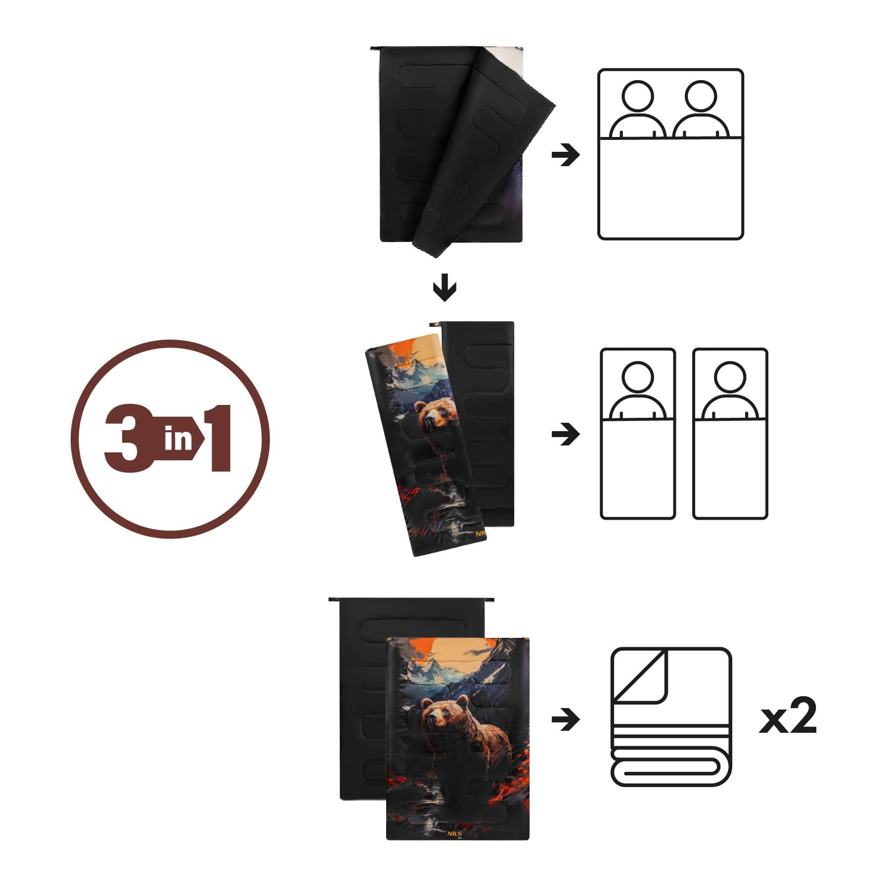 Śpiwór 3w1 dwuosobowy Nils Camp Bear 3