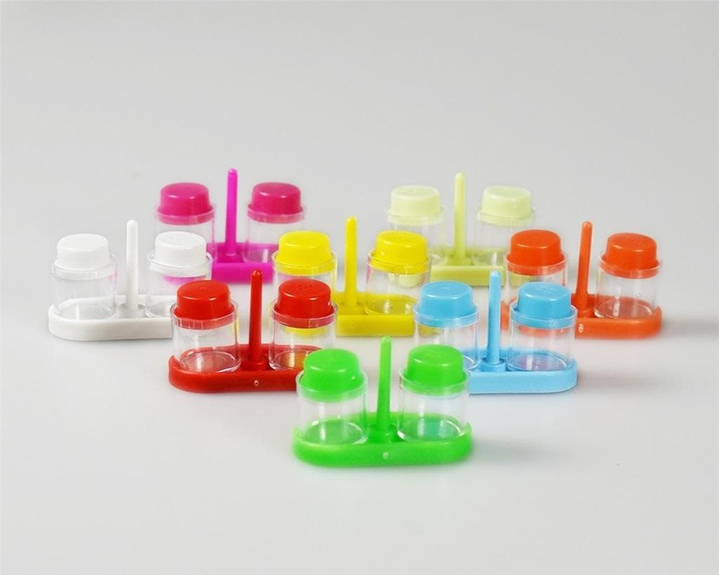 Solniczka i pieprzniczka ceramiczna na podstawce, mix kolorów