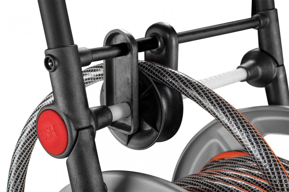 Wózek na wąż ogrodowy metalowy do 60 m węża 1/2 cala z prowadnicą 10