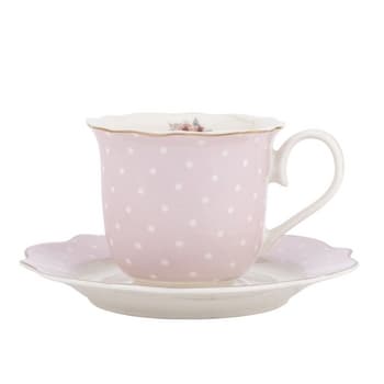 Filiżanka ze spodkiem Natalie Różowa 250 ml Porcelana New Bone 2