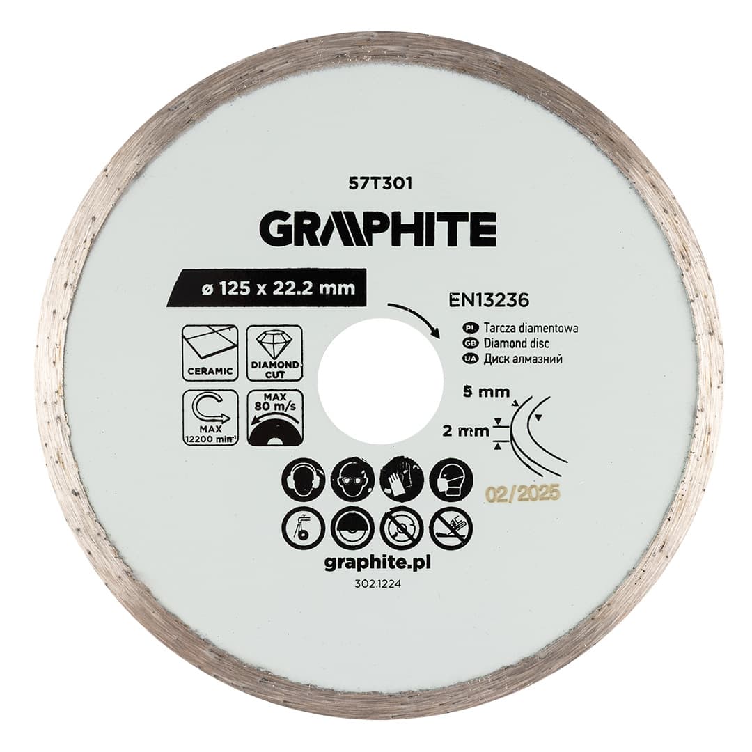 Tarcza diamentowa pełna do cięcia na mokro 125 x 22.2 mm 2