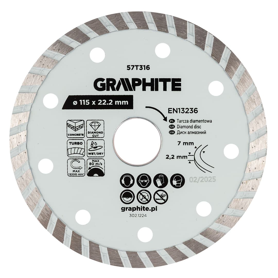 Tarcza diamentowa turbo do cięcia na sucho i mokro 115 x 22.22 mm 2