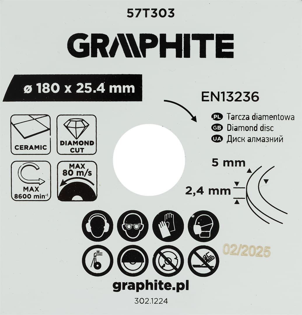 Tarcza diamentowa pełna do cięcia na mokro 180 x 25.4 mm 7