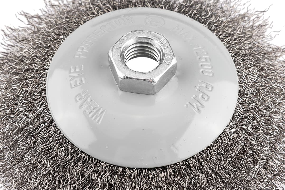 Szczotka druciana tarczowa 125 mm, drut karbowany stalowy, gwint M14 6