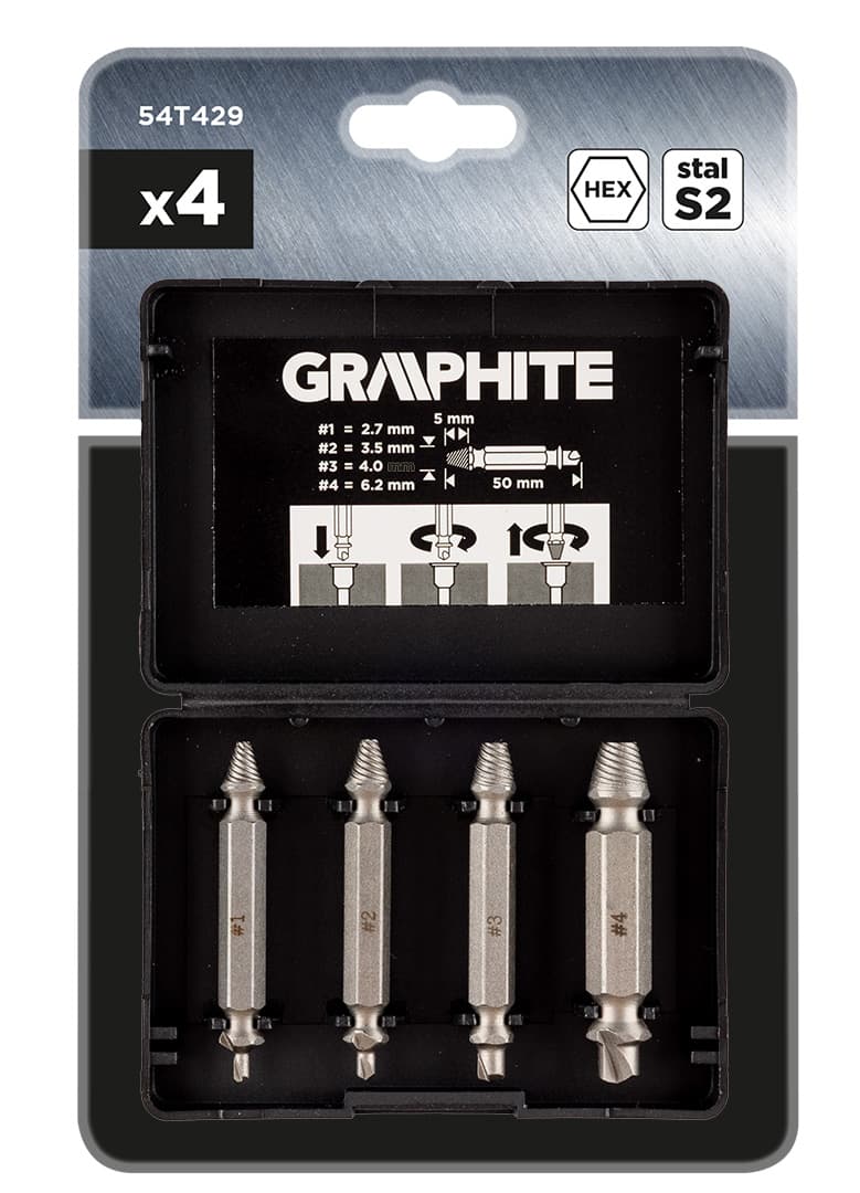 Wykrętaki dwustronne do zerwanych śrub i uszkodzonych gniazd, zestaw 4 sztuki 6