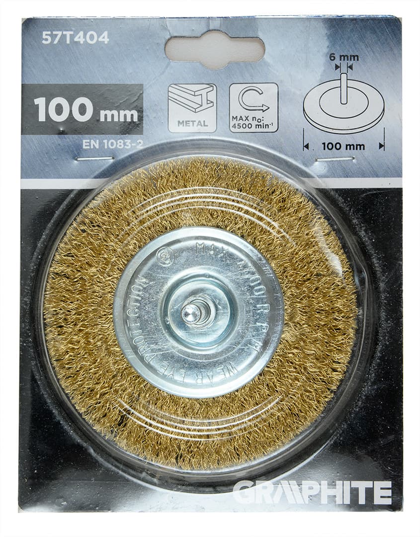 Szczotka druciana tarczowa GRAPHITE 100 mm z trzpieniem 6 mm 5