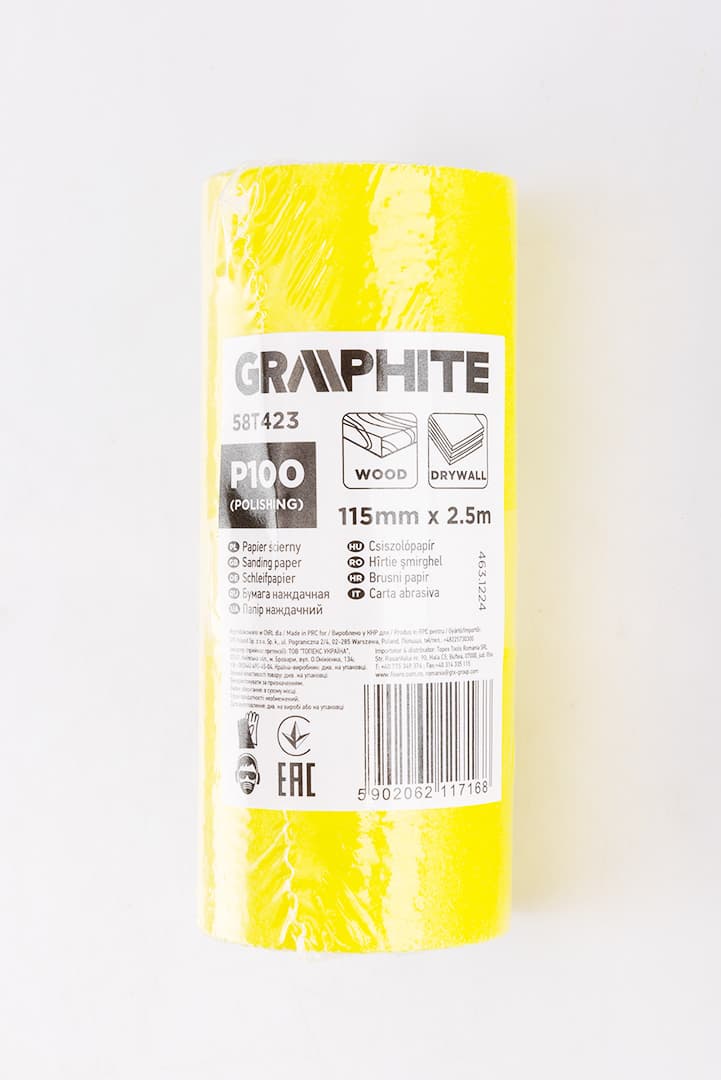 Żółty papier ścierny w rolce 2,5 m x 115 mm, gradacja P100 4