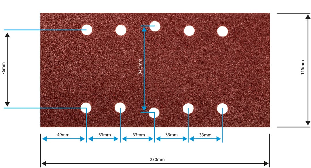 Papier ścierny na rzep 115 x 230 mm, gradacja K120, zestaw 5 sztuk z otworami 4