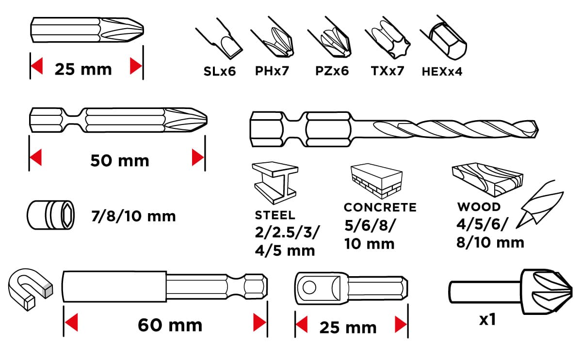 Zestaw wierteł i bitów do różnych materiałów, 50 sztuk 2