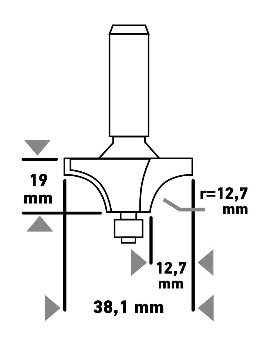 Frez do drewna z łożyskiem ozdobny widiowy 38.1 x 19 mm trzpień 8 mm 4
