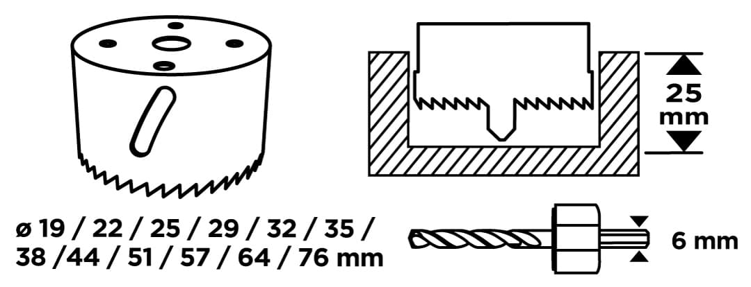 Otwornice z adapterami 19-76 mm zestaw 15 sztuk 4