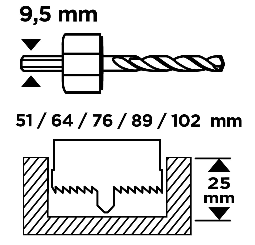 Otwornice do drewna z adapterem zestaw 8 sztuk, 51-102 mm 4