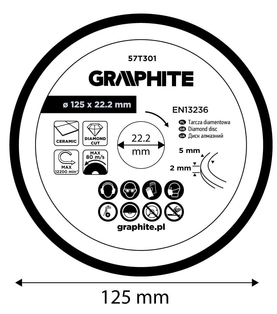 Tarcza diamentowa pełna do cięcia na mokro 125 x 22.2 mm 4