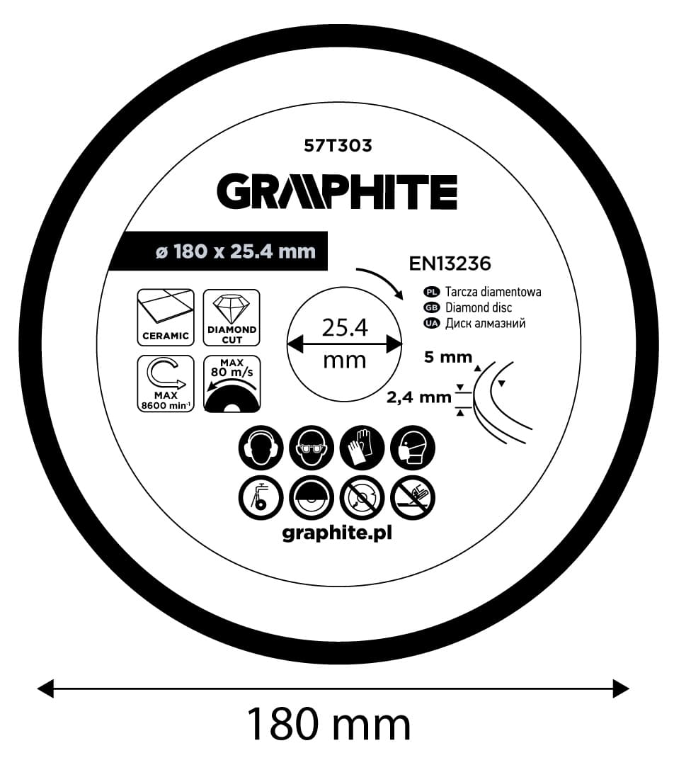 Tarcza diamentowa pełna do cięcia na mokro 180 x 25.4 mm 4