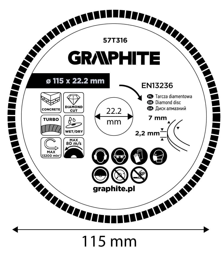 Tarcza diamentowa turbo do cięcia na sucho i mokro 115 x 22.22 mm 4