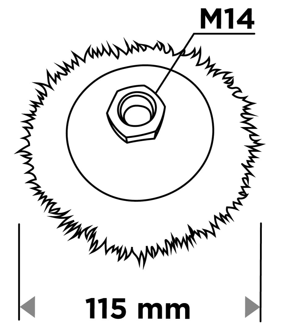Szczotka druciana tarczowa 115 mm, drut karbowany stalowy, gwint M14 4