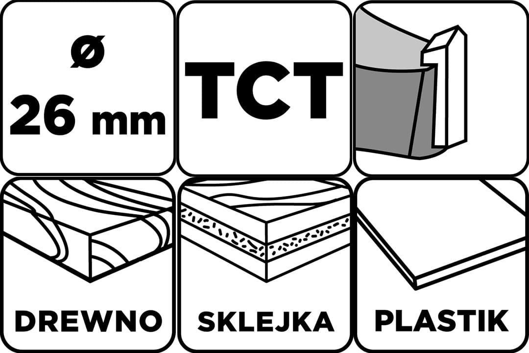 Frez widiowy do drewna i tworzyw sztucznych 26 mm 3