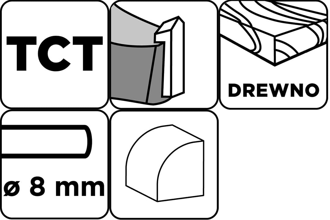Frez do drewna z łożyskiem ozdobny widiowy 38.1 x 19 mm trzpień 8 mm 3