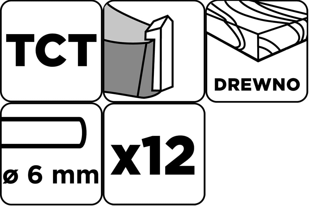 Zestaw frezów widiowych do drewna, trzpień 6 mm, 12 sztuk 5