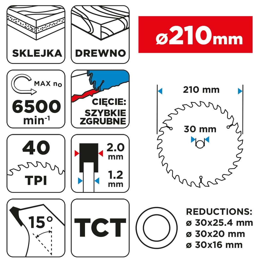 Tarcza widiowa do pilarki 210 x 30 mm, 40 zębów 3