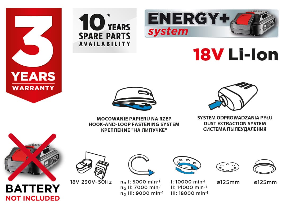 Szlifierka mimośrodowa Energy+ 18V stopa 125 mm 3