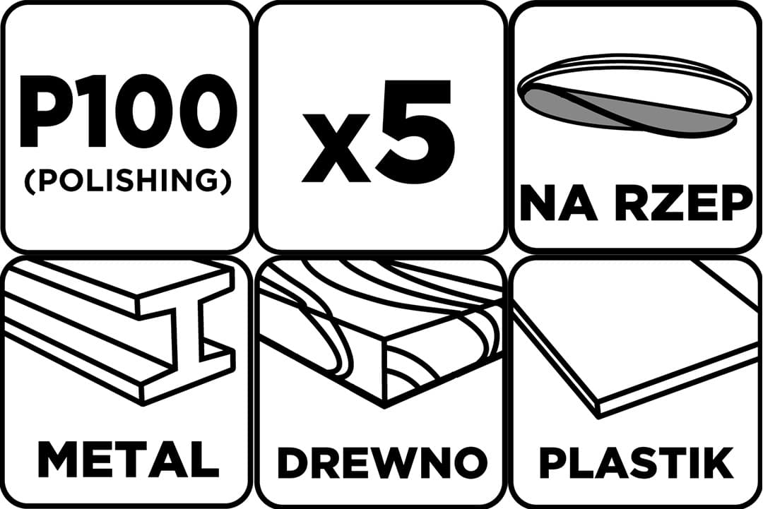 Krążki ścierne na rzep 125 mm, gradacja P100, zestaw 5 sztuk 3